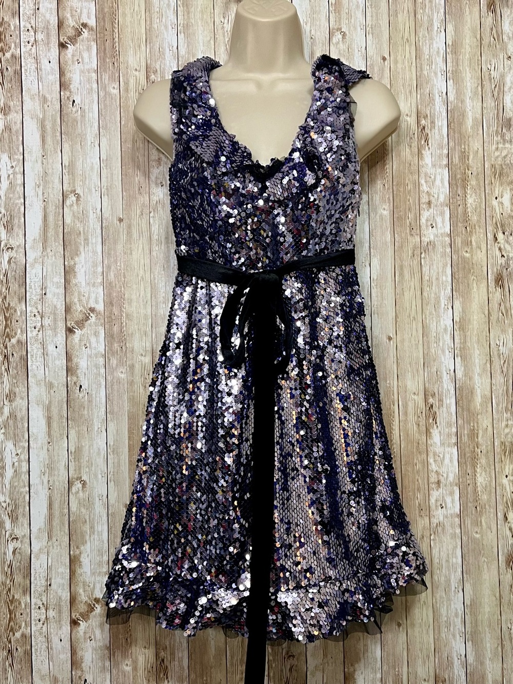 Free People Silver Violet Sequin Open-Back Mini Dress Size 0 - Picture 2 of 10